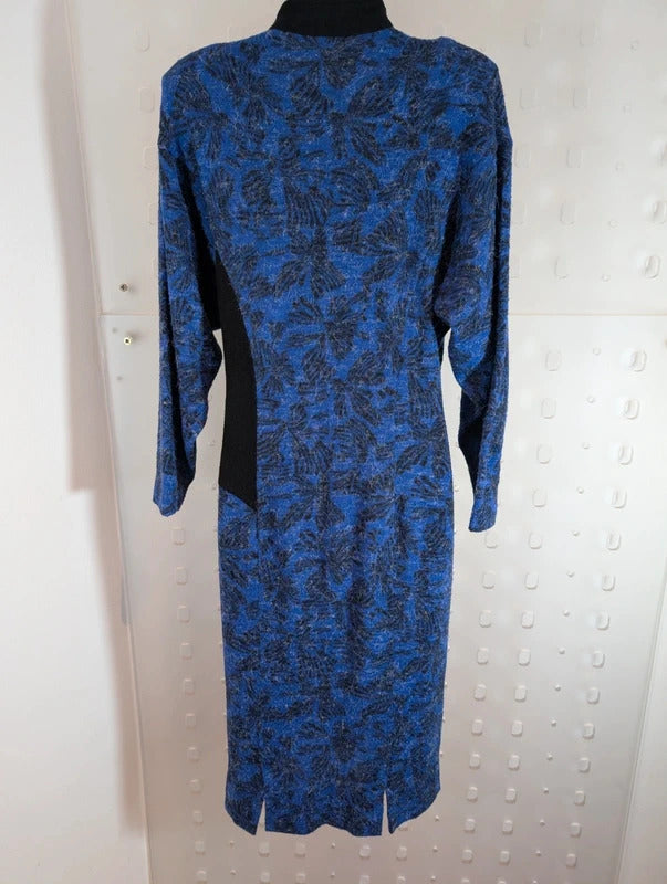 True Vintage 1973 Wool Blend Blue Black Mod Maxi Dress