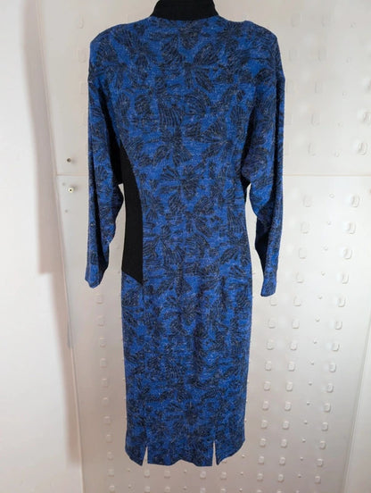 True Vintage 1973 Wool Blend Blue Black Mod Maxi Dress
