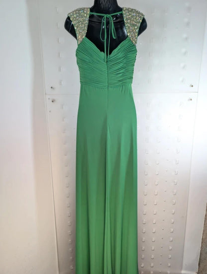Capture by Hermione Green Evening Dress UK8 Embellished Straps Maxi Occasion