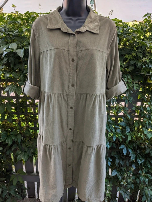 Velvet Heart Needlecord Shirt Dress Olive Green UK14