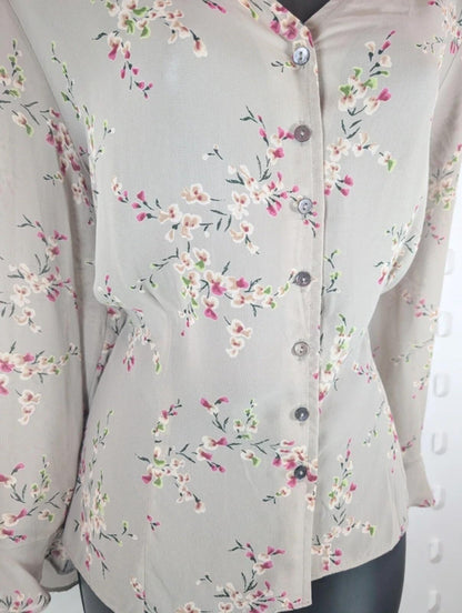 Vintage St Michael M&S Floral Blouse UK18–20 Viscose Frill Sleeve