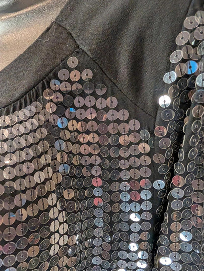 Reiss 1971 Black Sequin Long Sleeve Top Size S