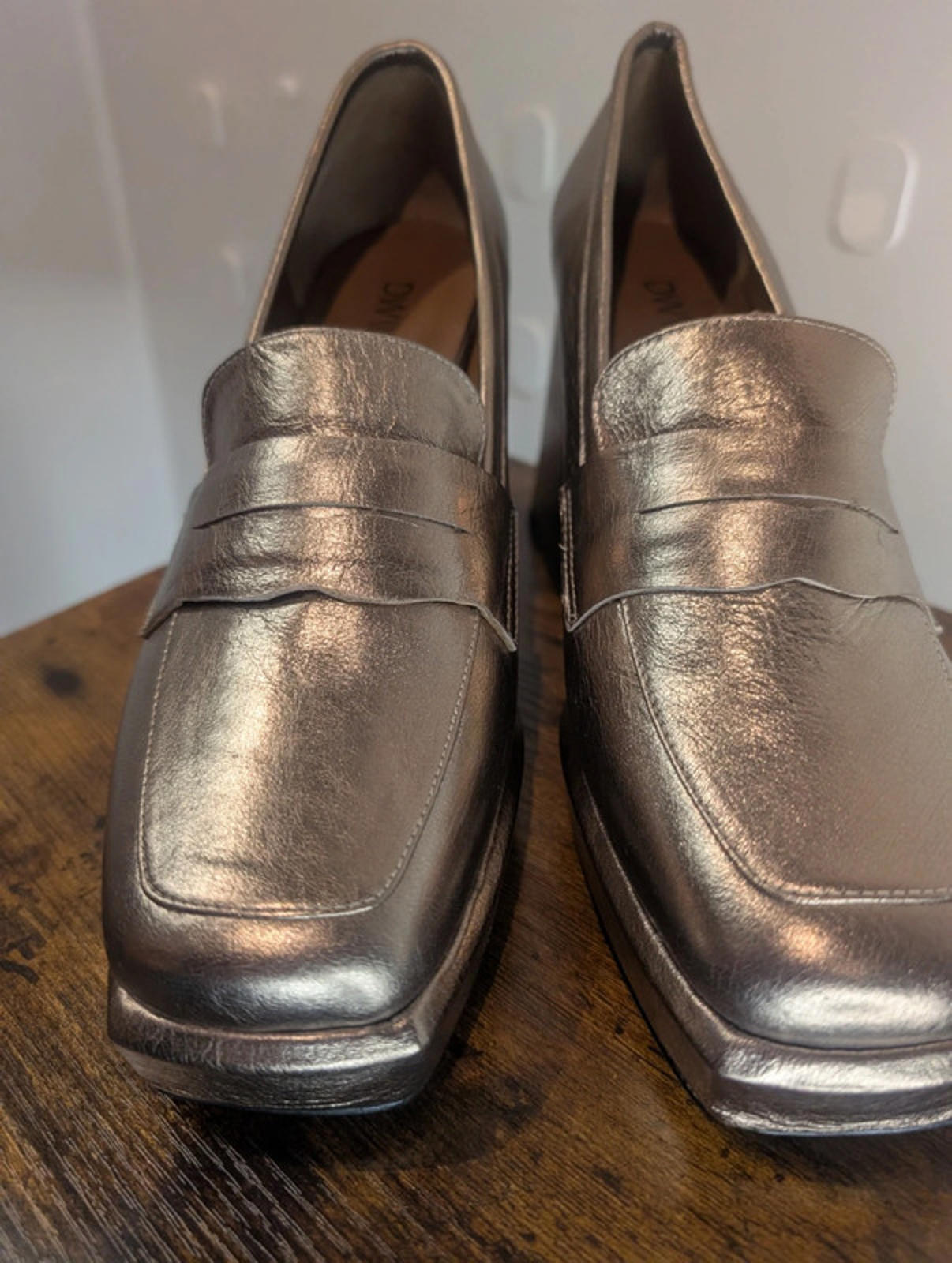 DWRS ‘Pavia’ block-heeled loafers metallic smoke leather EU 39 / UK 6 (fits 6.5)
