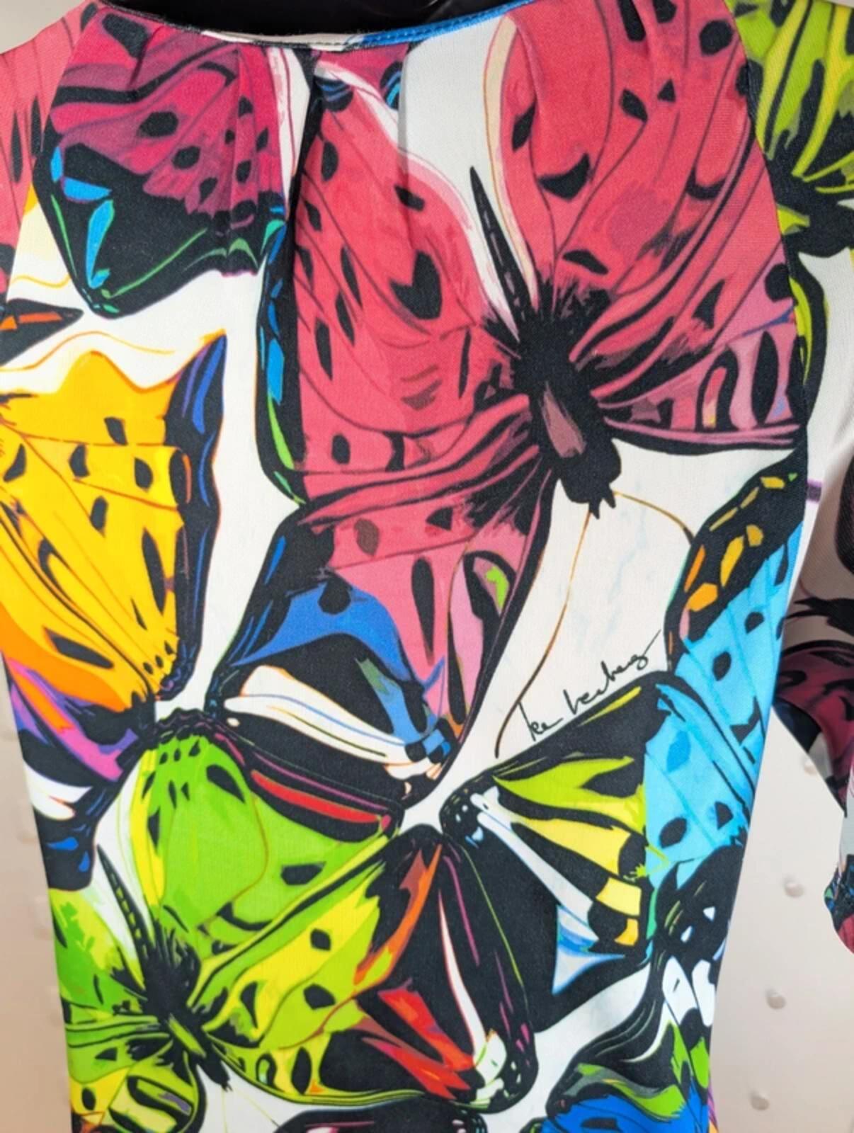 Iceberg Ice Vintage Bodycon Midi Dress Italy Butterfly Print Zip Shoulder UK10 M