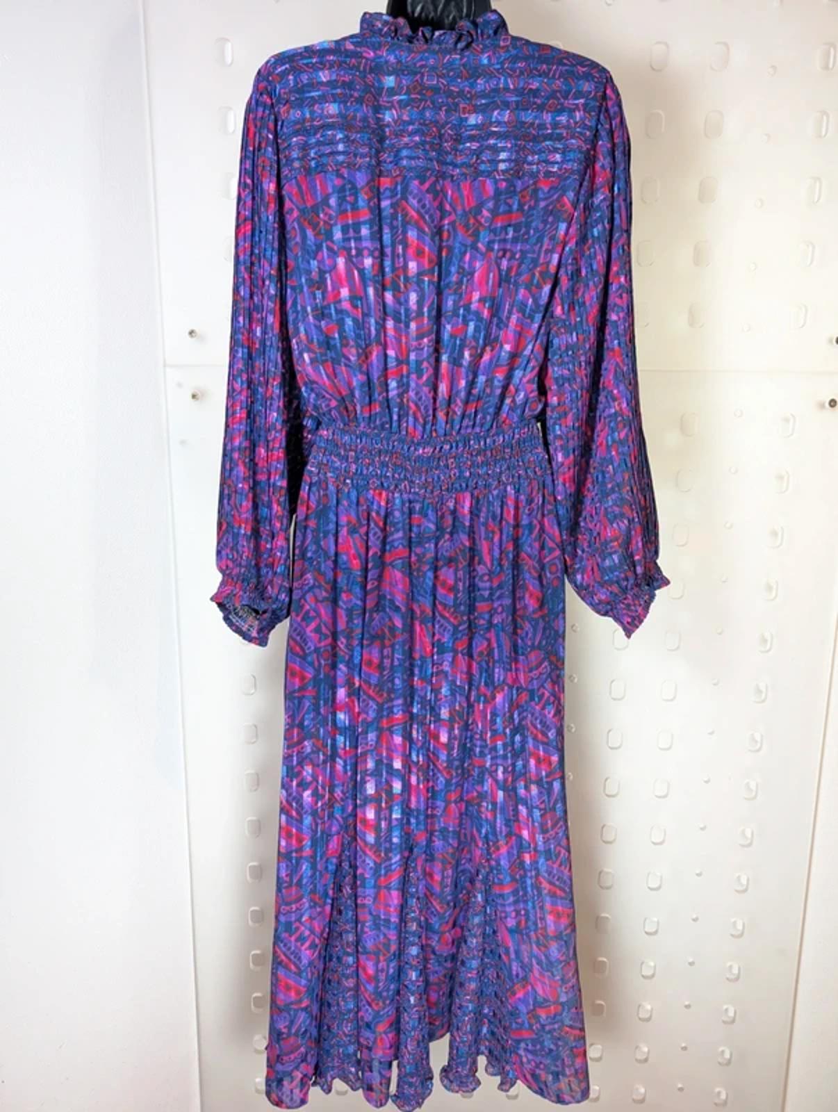 Vintage 70s Kanga Collection by Dale Tryon Maxi Dress – Pink & Purple Print – M