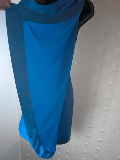 Ted Baker Blue Asymmetric Bodycon Dress Size 3 UK 12 Gold Button Detail Occasion