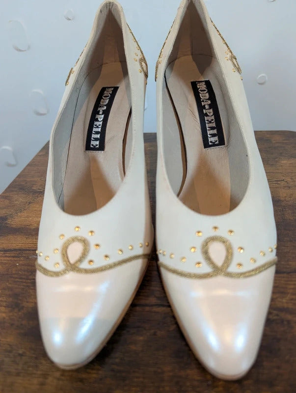 Moda Pelle Nude Blush Leather Gold Detail Heels EU38 UK5