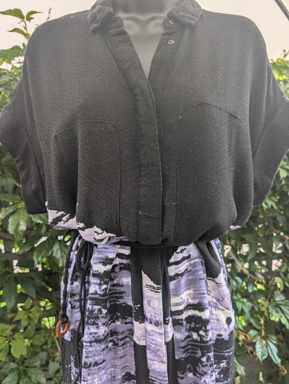 Nu Denmark Ombre Midi Shirt Dress Black Lilac UK8/10