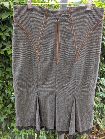 Karen Millen Wool Tweed Pencil Skirt with Lace Hem UK10