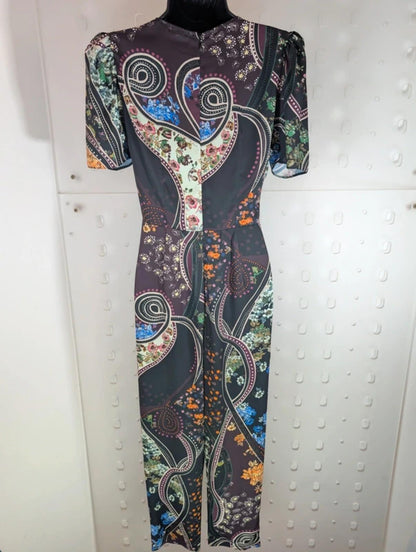 Krisp Floral Patchwork Jumpsuit Black UK10