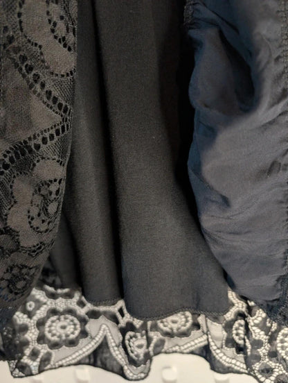 Black Lace Dress – Flared Sleeves V Neck – Sheer Detail – Gothic Summer One Size