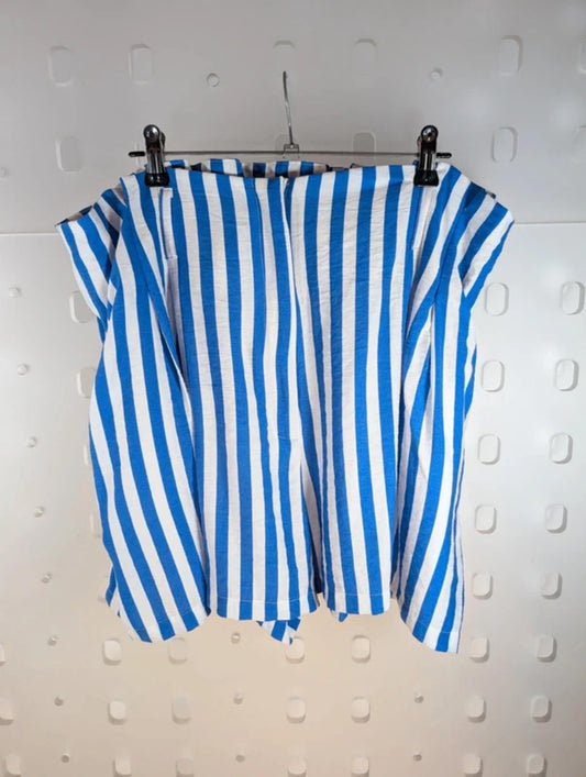 Mango blue & white striped paperbag waist shorts UK16