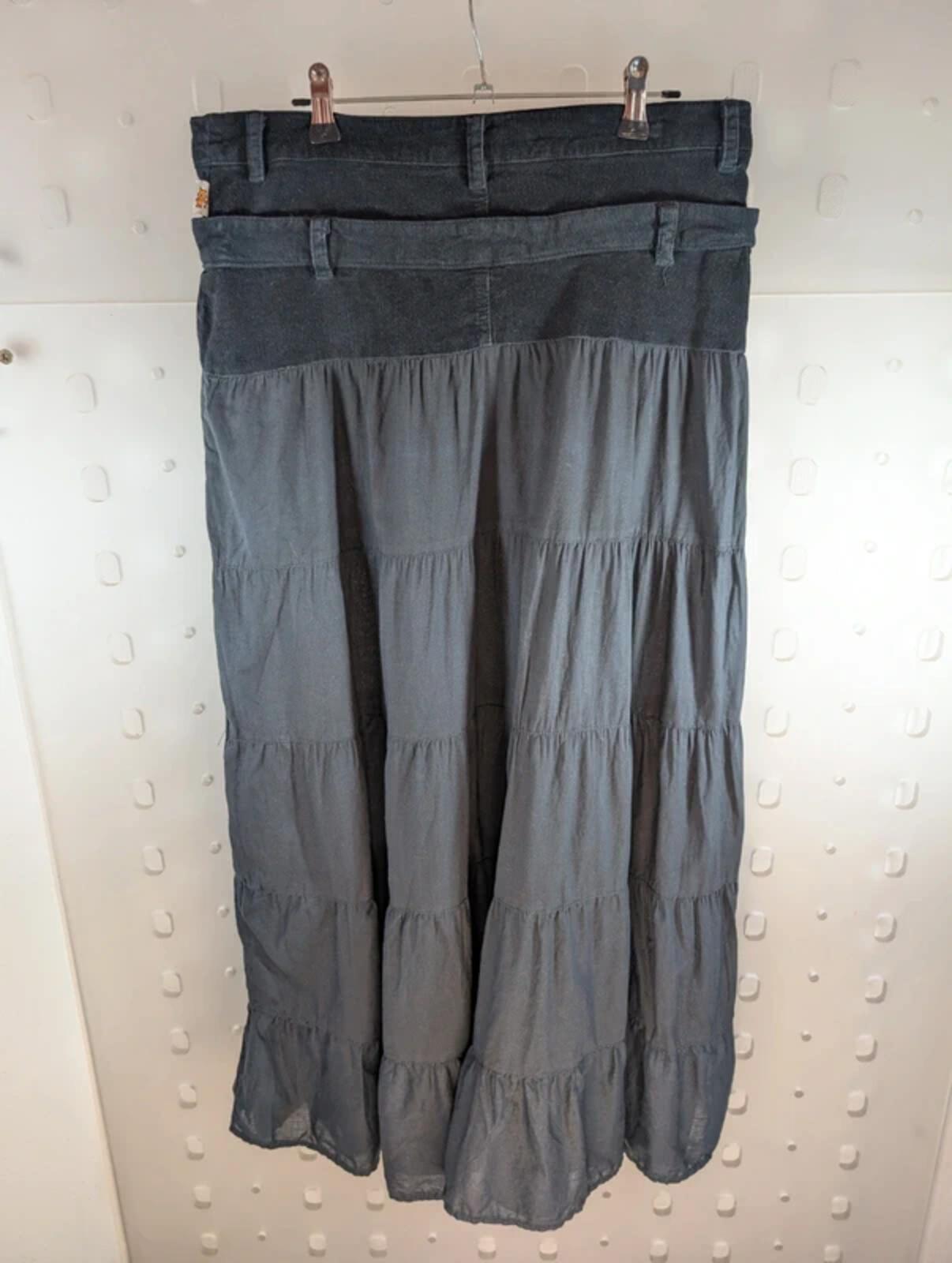 Ke Kaña Corduroy & Cotton Maxi Skirt – Boho Patchwork Style – UK 12