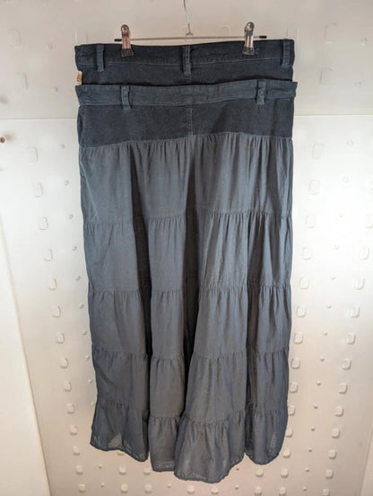 Ke Kaña Corduroy & Cotton Maxi Skirt – Boho Patchwork Style – UK 12