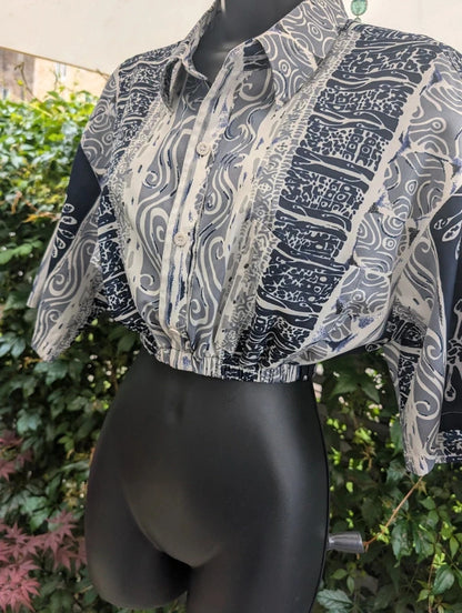 Vintage Upcycled Cropped Shirt Navy White UK8/10