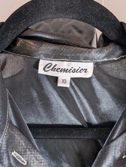 Chemisier Metallic Gunmetal Shirt Size 10 Silver Blouse