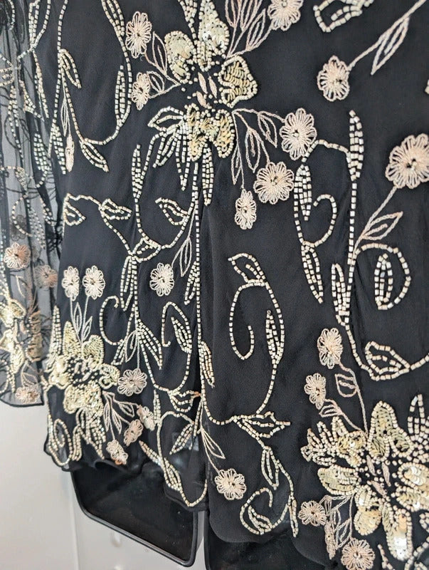 Jacques Vert Black Silk Beaded Embroidered Evening Top UK18