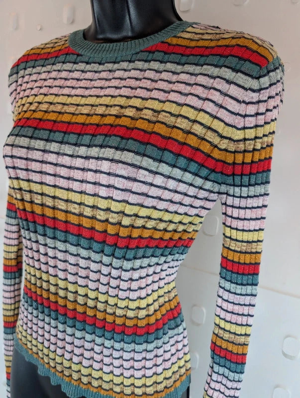 M&S Limited Edition Rainbow Metallic Ribbed Top UK12