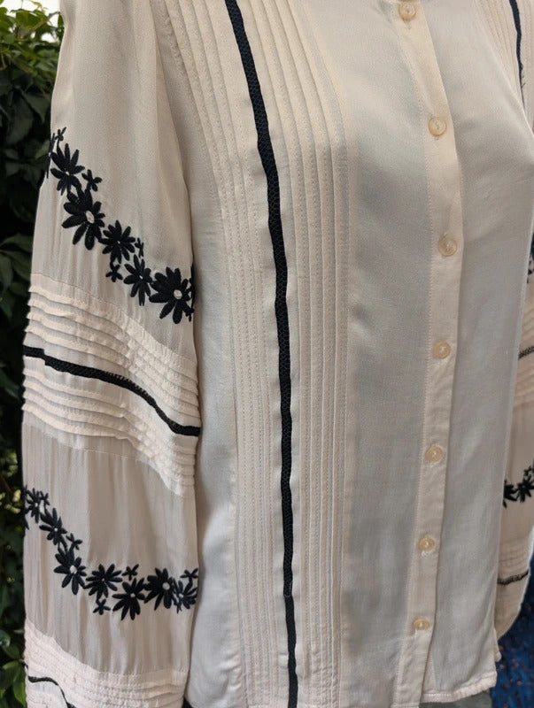 Fabienne Chapot Dune Embroidered Blouse Cream Size 34