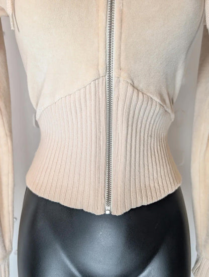 Urban Outfitters Ribbed Velour Zip Hoodie XS