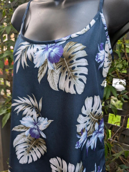 Kushi tropical print longline vest top UK10 navy summer cami