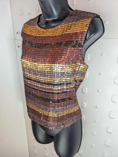 Vintage Opera at Richards Sequin Sleeveless Top Gold Rust Bronze UK16
