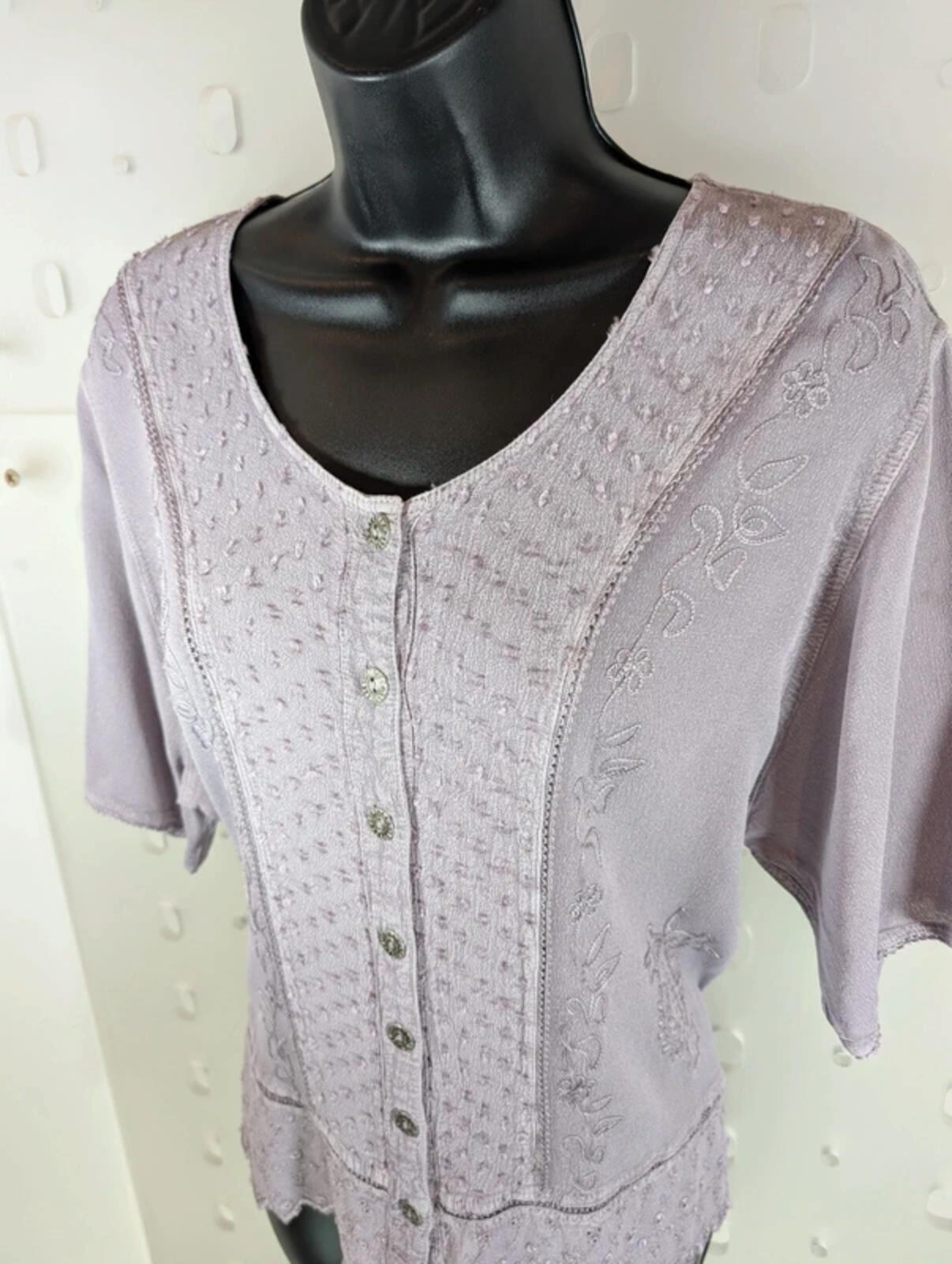 Alexara vintage lilac embroidered boho blouse size M
