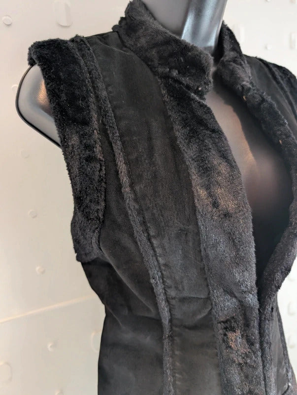 Vintage Y2K AMI Leather Faux Fur Gilet Waistcoat Medium