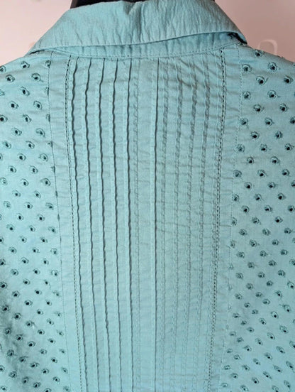 Laura Ashley Cotton Shirt Turquoise Embroidered UK 14