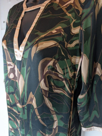Sara Jones Satin Camo Print Kaftan Mini Dress With Pockets Size 8