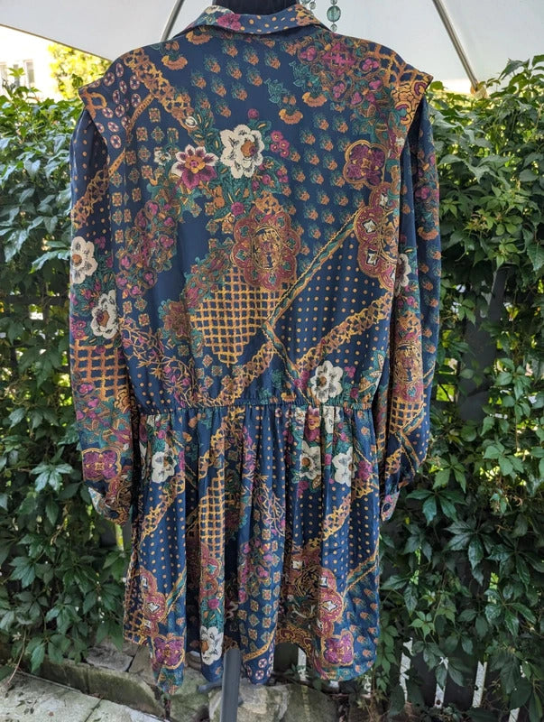 Vintage Leslie Fay Dresses Scarf Print Dress Petite UK18