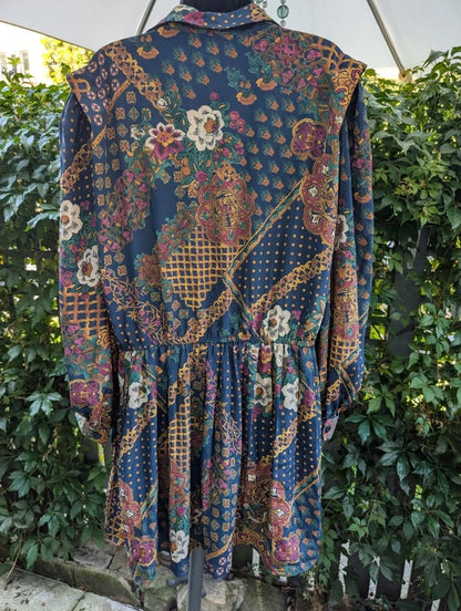 Vintage Leslie Fay Dresses Scarf Print Dress Petite UK18