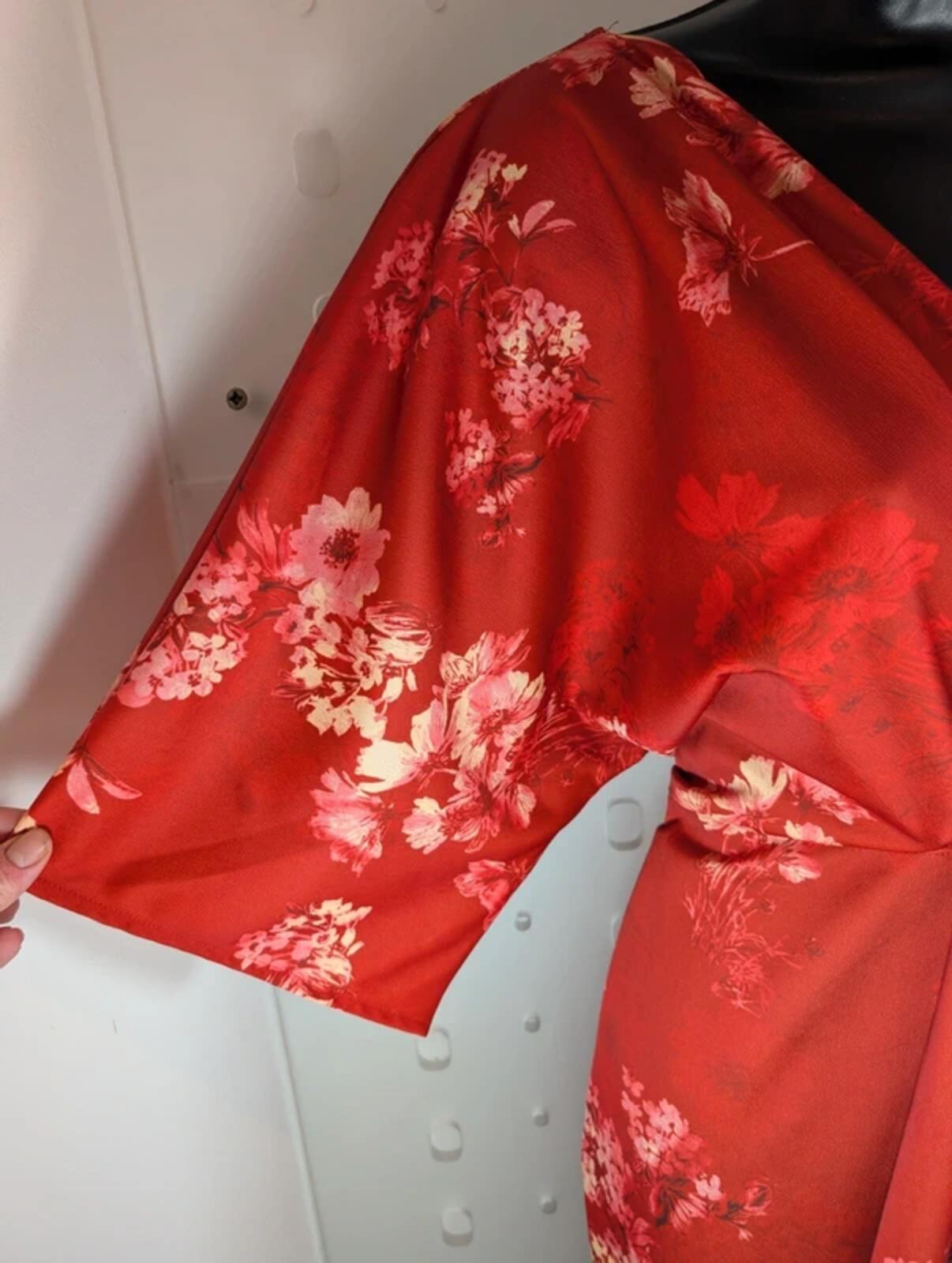 Hope & Ivy Floral Knot Front Dress Red Pink UK10