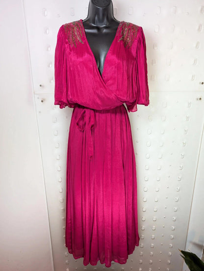 Louizon Astral Fuchsia Occasion Maxi Dress  UK 16 RRP £150