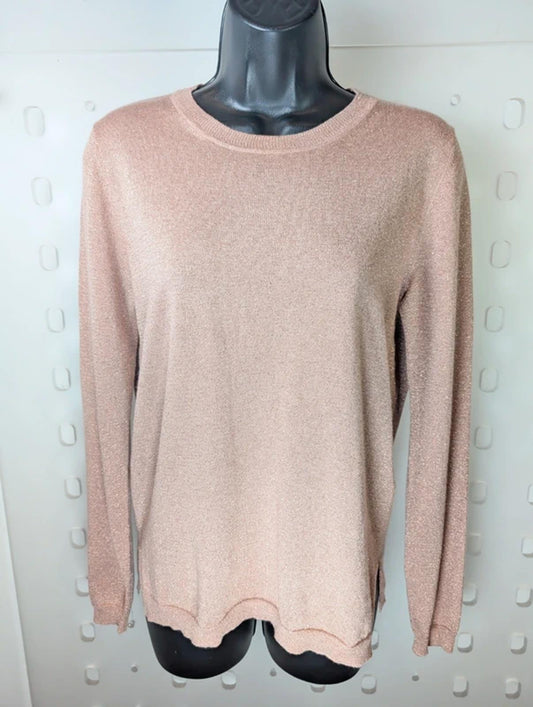 Whistles Pink Metallic Knit Jumper UK 12 Relaxed Fit Lightweight Sparkle