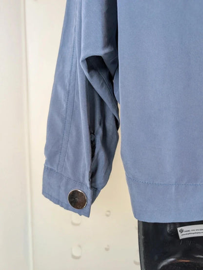Minimalist Batwing Popper Blouse Blue Grey Lagenlook S/M