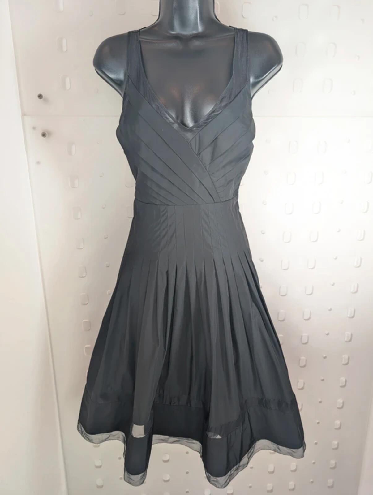 Coast Black Taffeta Fit & Flare Dress UK12 Gothic Sheer Panel