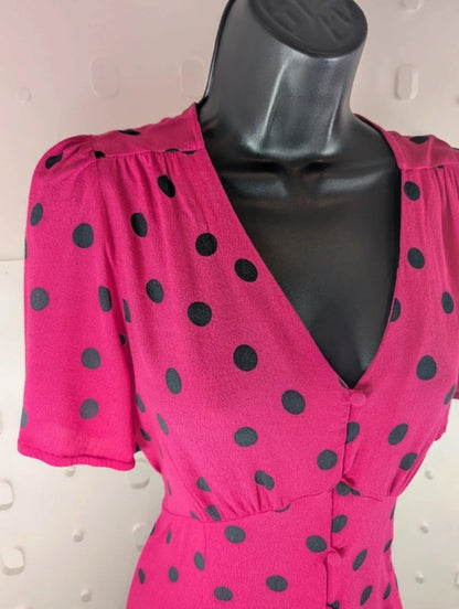 Dusk London UK14 Barbie Pink Polka Dot 50s Inspired Viscose Blouse