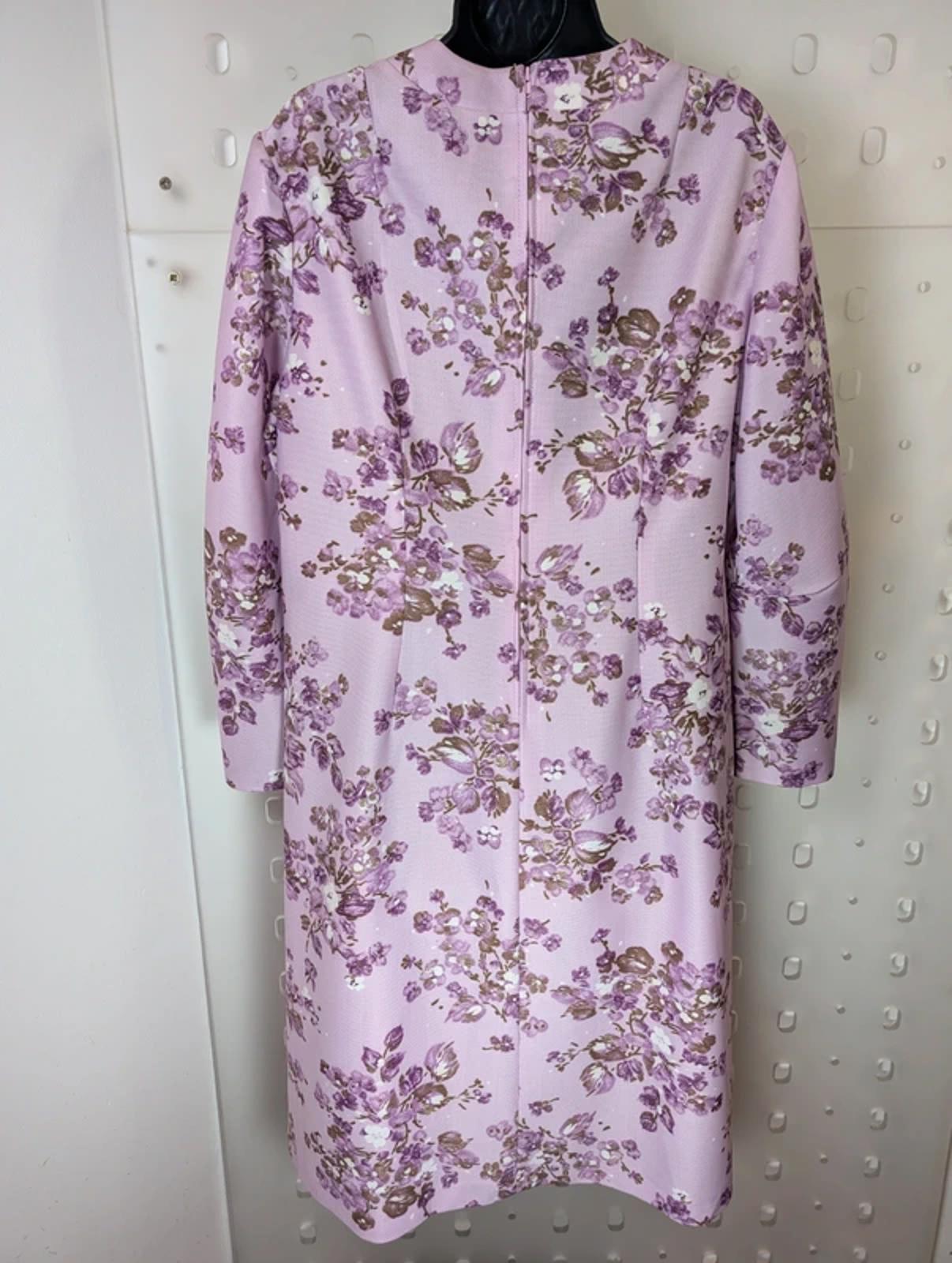 Vintage 1960s Purple Blossom Shift Dress – Metal Zip – UK 16/18
