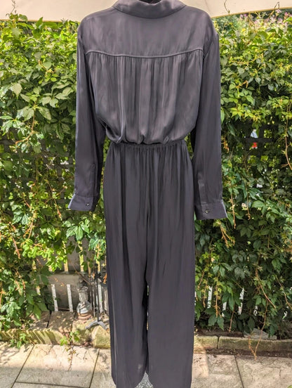 Mango Satin Utility Jumpsuit Charcoal Grey Small