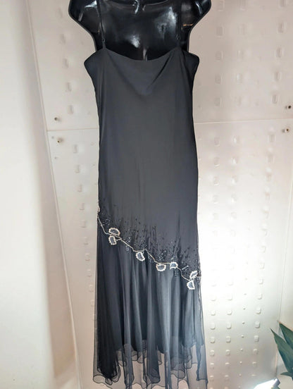LD Collection Black Beaded Evening Dress – UK 12