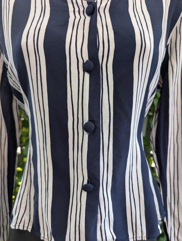 Next Collection Vintage Style Stripe Blouse Navy White UK8