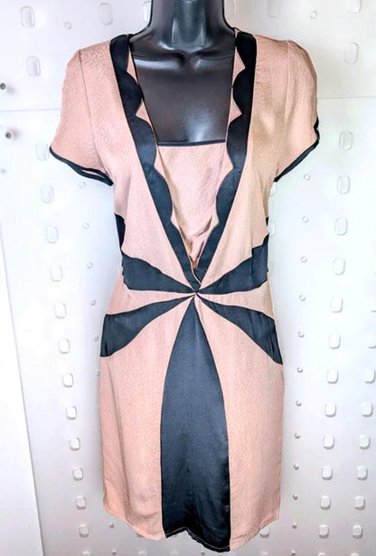 🖤 Rützou Silk 1920s-Style Contrast Panel Dress | UK 10