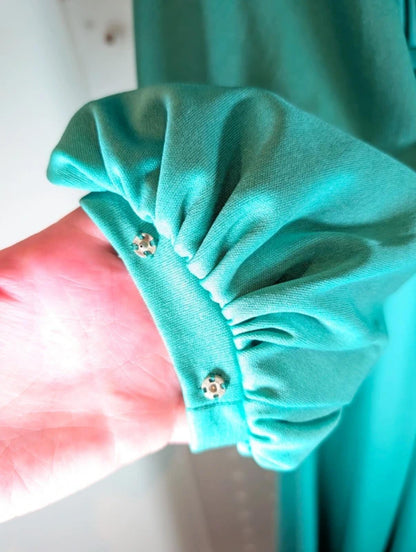 Vintage 1970s Crimplene Maxi Dress Teal UK8/10