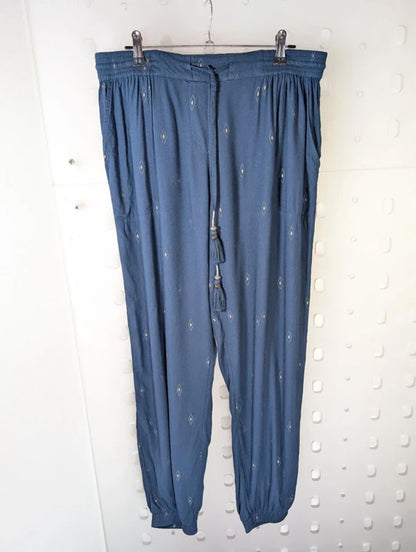 Fat Face UK12 Navy Printed Viscose Trousers