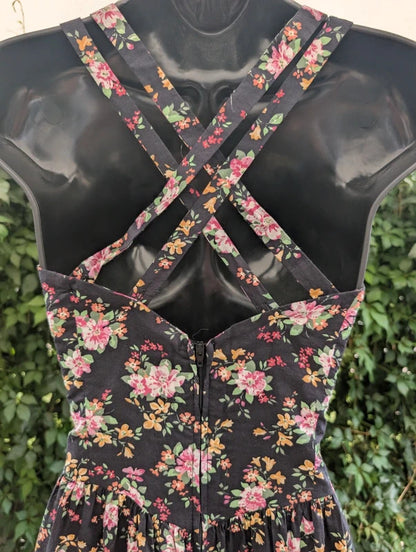 Vintage Laura Ashley Green Label Floral Cotton Dress UK12