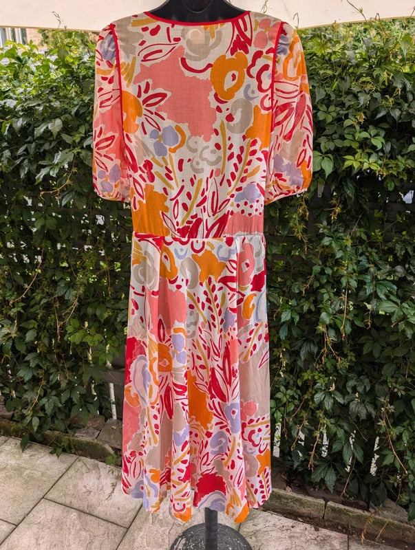 Vintage Chicot Abstract Floral Cotton Maxi Dress UK14