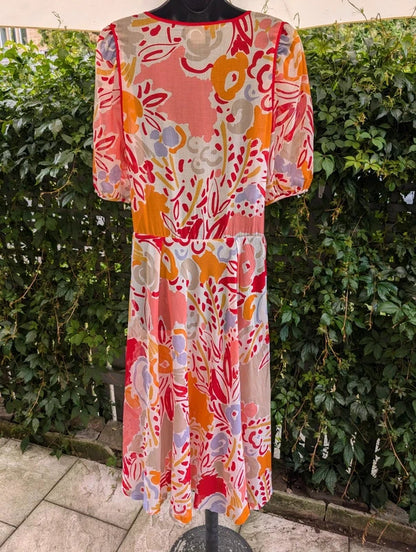 Vintage Chicot Abstract Floral Cotton Maxi Dress UK14