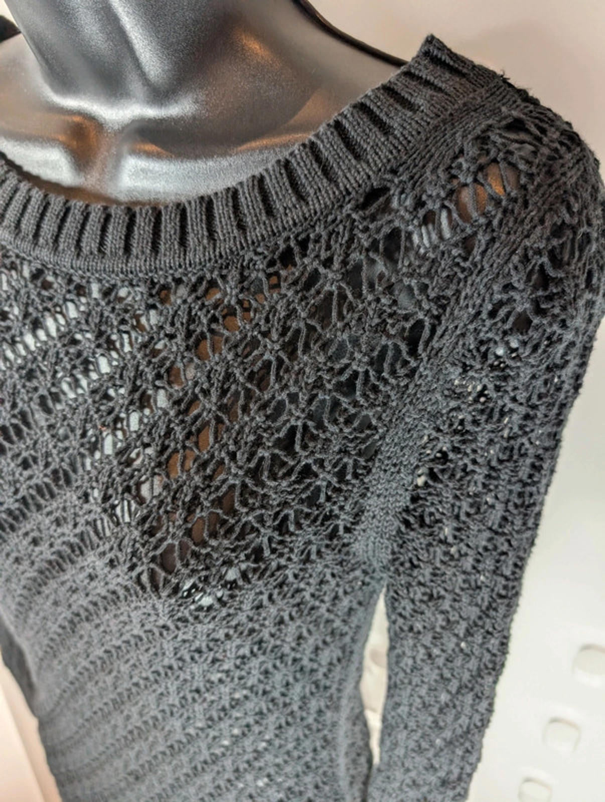 Laura Ashley Black Crochet Knit Top | UK 8 | Button Back | Whimsigoth
