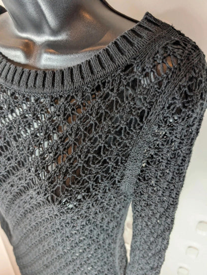 Laura Ashley Black Crochet Knit Top | UK 8 | Button Back | Whimsigoth
